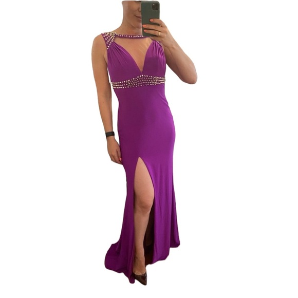 Jovani Purple Evening Gown with Studs - Picture 1 of 5